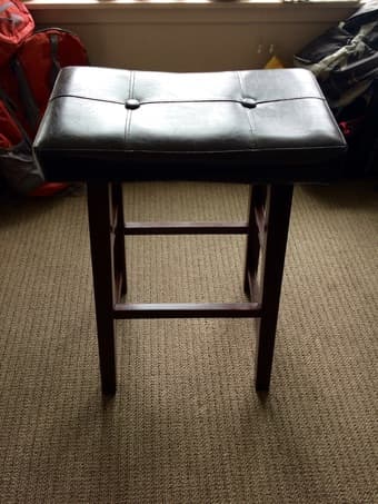Dark cherry wood and faux leather car stools (2) - $40 for the pair 1