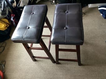 Dark cherry wood and faux leather car stools (2) - $40 for the pair 3