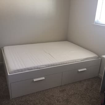 Full size Ikea BRIMNES bed frame and MEISTERVIK foam mattress $350 1