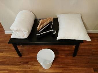 MOVING OUT NOW! DUVET/PILLOW/15 PVC & 8 WOOD HANGERS/PVC BIN $25 2
