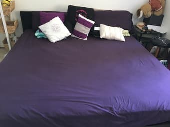 King bed, mattress, black ottoman, lamps and more (sunnyvale) 1