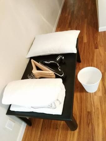 MOVING OUT TOMORROW!! DUVET/PILLOW/15 PVC & 8 WOOD HANGERS/PVC BIN $15 3