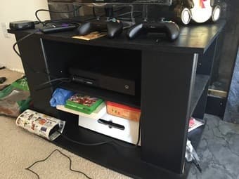 Office desk, sofa, TV stand, shoe closet, bedstand, Roku player 2