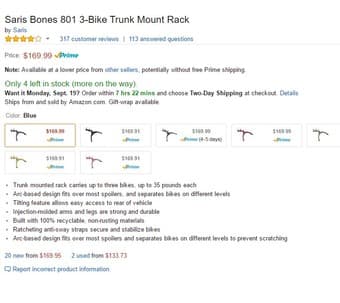 Saris Bones 801 3-Bike Trunk Mount Rack 3