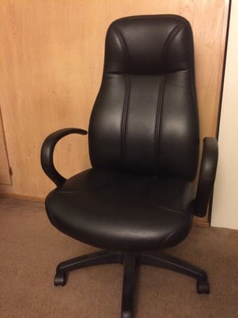 Two black office chairs and two black bar stools for sale 1