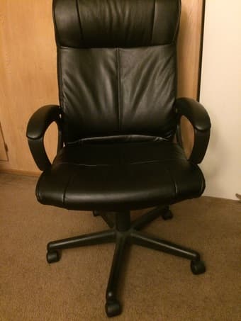 Two black office chairs and two black bar stools for sale 2