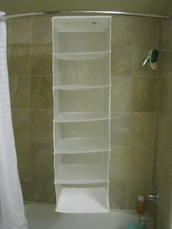 Hanging collapsible closet organizer, six shelves, khaki canvas 1