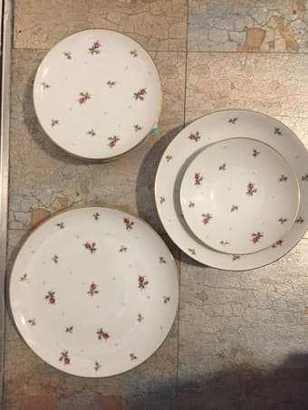 Dinner plate, dessert plate, and bowl set, china, Sango Chintz $20 1