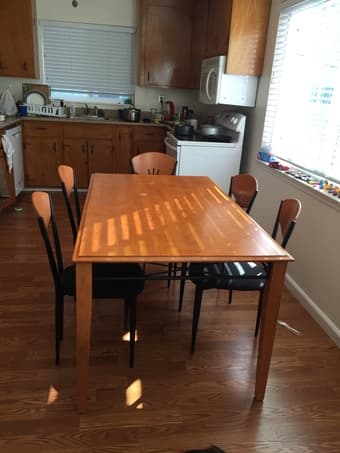 Dining Tables With five Chairs ($70) + Chair $20 + baby chair &10 1