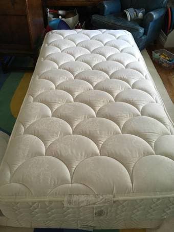 XL Twin mattress, box spring and bed frame on wheels 1