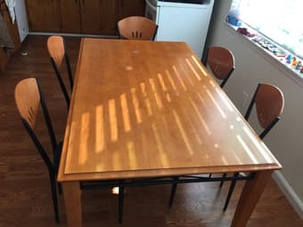 Dining Tables With five Chairs ($60) + Chair $15 + baby chair &10 1