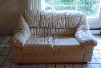 Ivory leather love seat 1