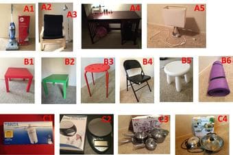 vacuum cleaner, poang chair, lamps,tables, water filter,cookware 1