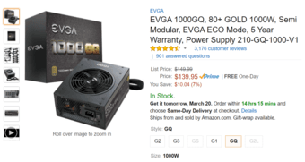 Unopened high capacity power supply 100W EVGA 100GQ series 1