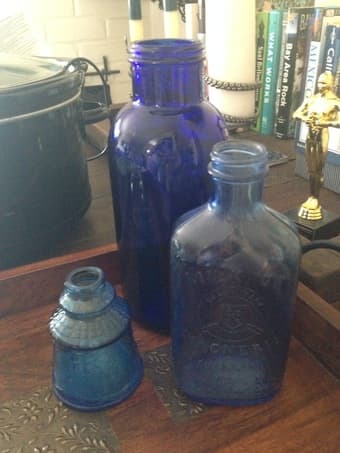 Vintage Blue Glass Bottle Collection - Set of 3 1