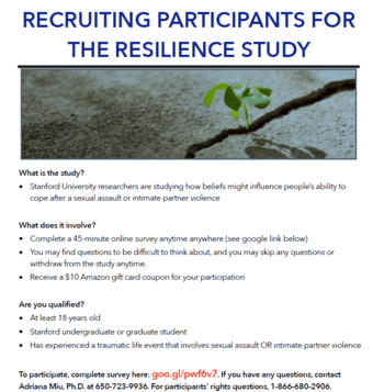 Resilience Study: 45-minute online survey for $10 Amazon gift card 1