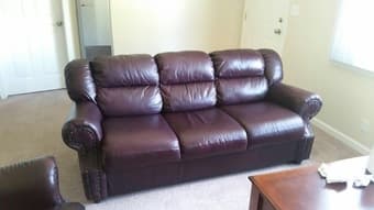 Leather sofa and antique coffee and side tables for sale 1