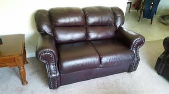 Leather sofa and antique coffee and side tables for sale 2
