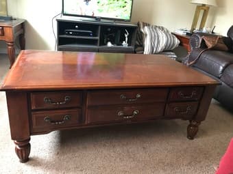 Leather sofa and antique coffee and side tables for sale 3