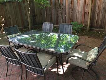 Outdoor dining set - glass table with bamboo accents - seats 6 2