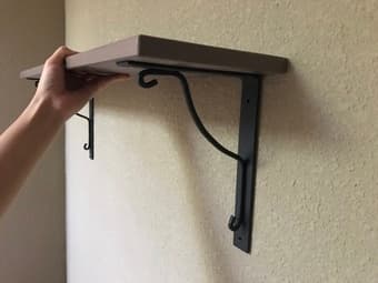 IKEA wall mount EKBY shelves: dark lavender w/ wrought iron supports 2