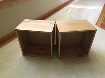 IKEA square wall mount storage shelves:  sandy brown 1