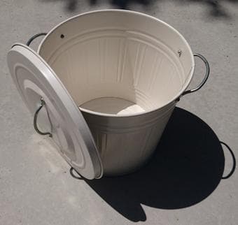 bamboo nightstand, 2 white bins/pots, like-new condition 2