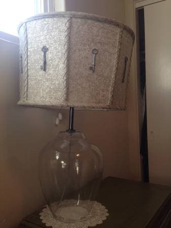 Anthropologie Clear Glass Table Lamp and Linen Lamp Shade 1