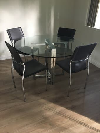 CB2 Silverado Dining Table + OKL Chairs 1