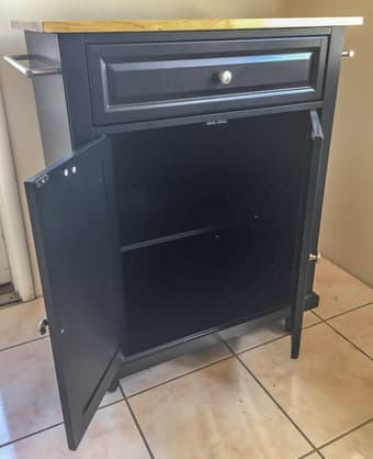 Black kitchen cart with natural wood top 2