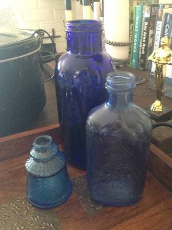 Vintage Blue Glass Bottle Collection - Set of 3 1