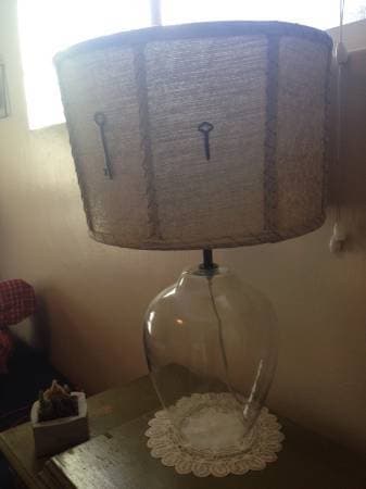 Anthropologie Clear Glass Table Lamp and Linen Lamp Shade 3