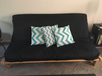 Dark blue futon w/ wooden frame 1