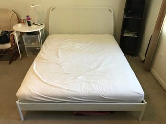 IKEA Queen-Sized White Bed Frame with Plywood 1