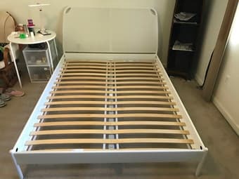 IKEA Queen-Sized White Bed Frame with Plywood 2
