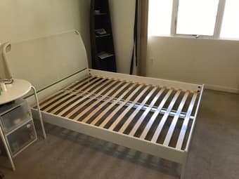 IKEA Queen-Sized White Bed Frame with Plywood 3