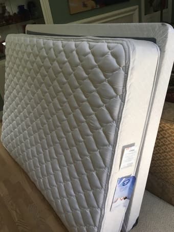 full-size mattress, box spring, and memory foam pad (great condition!) 2