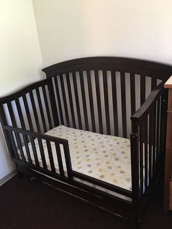 Crib (with toddler rail) and rocking/chair and glider for sale 2