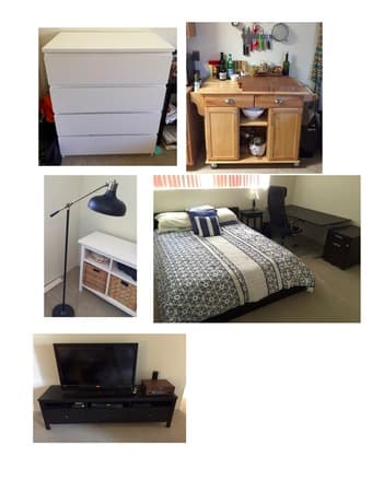 Big Move-Out Sale - couch, bed, kitchen table, storage units, TV, more 1