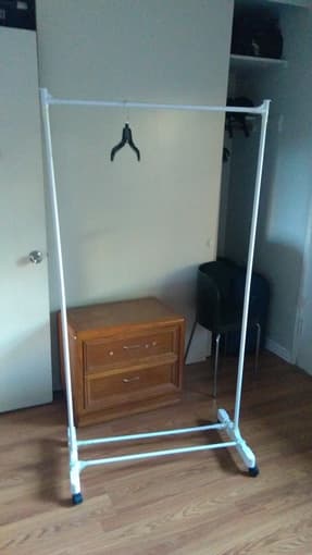 metal drying rack($5), plastic clothes rack($3), Laundry basket($2) 1