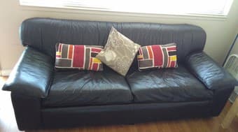 Hutch ($50), Black leather sleeper sofa ($40), Cabinet ($5) 2