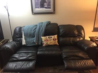 3 seat black leather reclining sofa 2