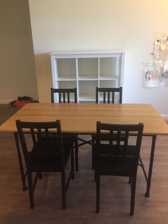 IKEA sofa, table, book case, shelf unit 1