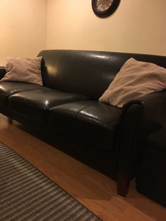 Like new brown faux leather sofa couch 3