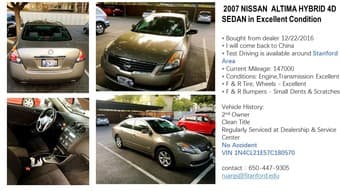 2007 NISSAN  ALTIMA HYBRID 4D SEDAN in Excellent Condition 1