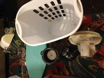 Moving Sale (Ironing board, iron, rice cooker, pot, lamp cutting board 1
