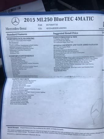 Mecedes Benz 2015 ML250 BlueTEC 1