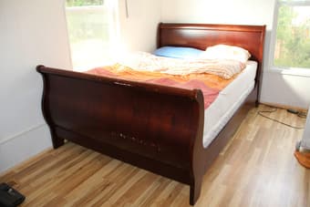 Queen sized solid cherry wood box spring bed 1
