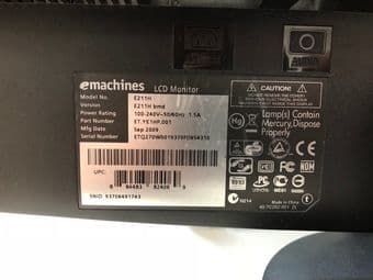 eMachines E211H 21.5" Widescreen LCD Monitor, built-in Speakers 1080p 2