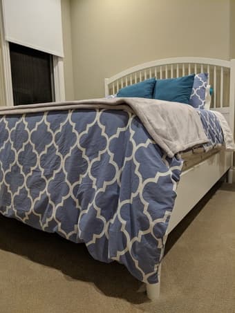 white ikea farmhouse queen bed (frame & mattress) for sale 1